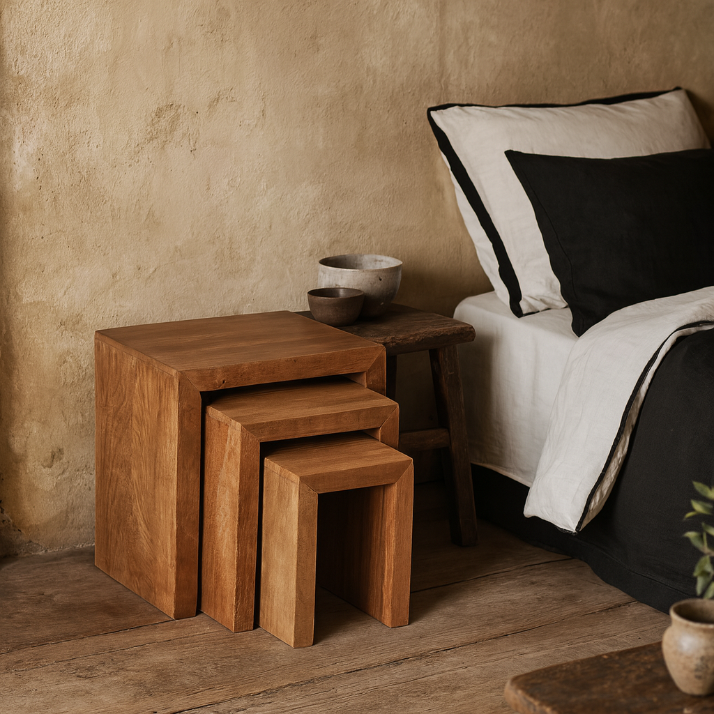 Set of 3 Manila Light Mango Wood Nesting Tables