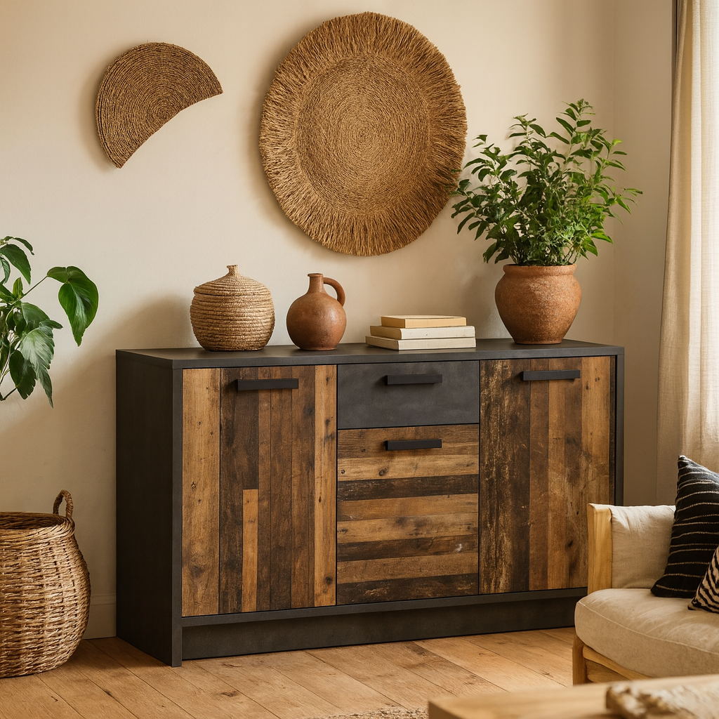 Whimwick Walnut and Dark Matera Grey Cabinet 3 Doors 1 Drawer