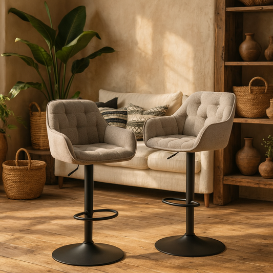 Buttonfern Set of 2 Beige Diamond Upholstered Swivel Bar Stool
