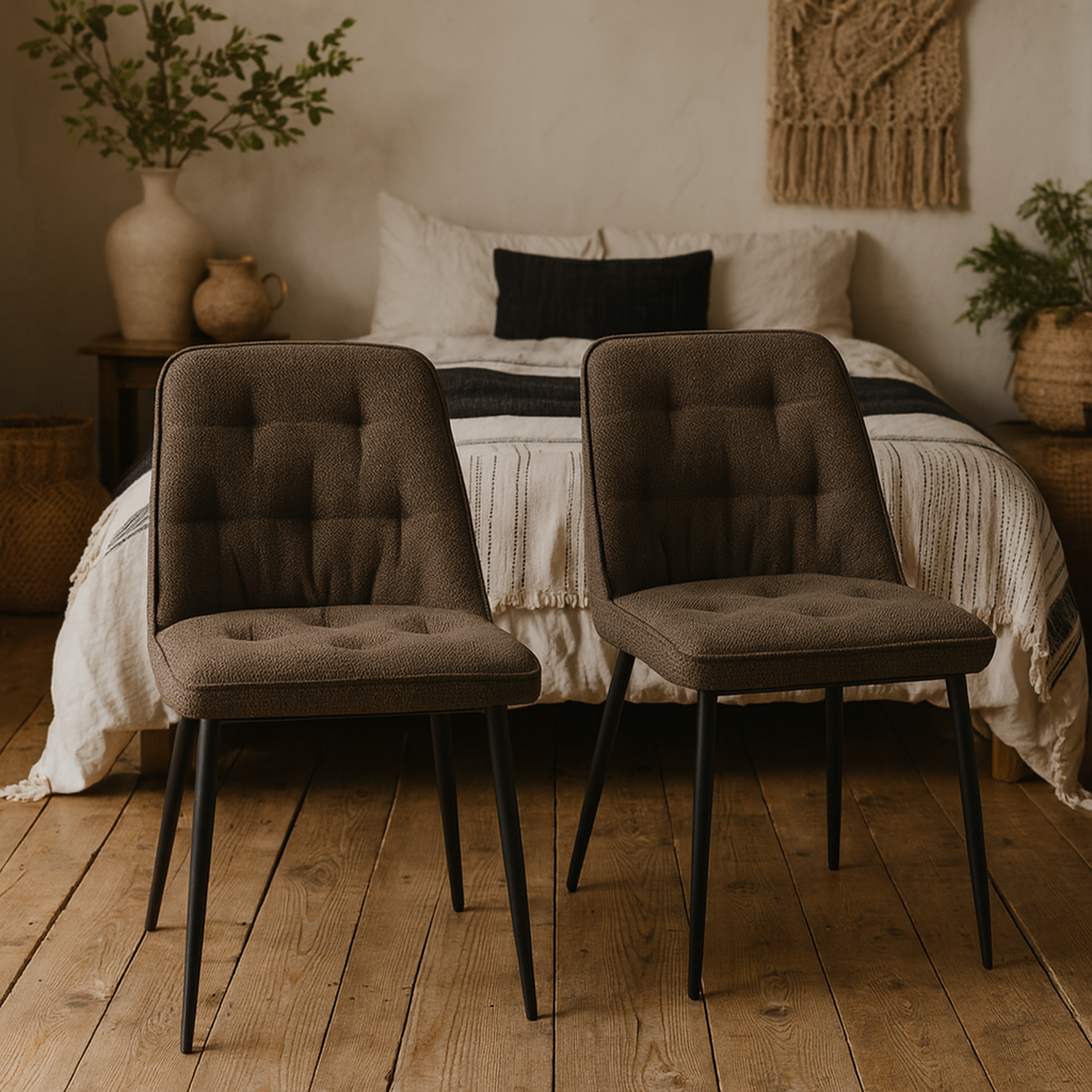 Buttonfern Set of 2 Vintage Brown Diamond Upholstered Dining Chairs