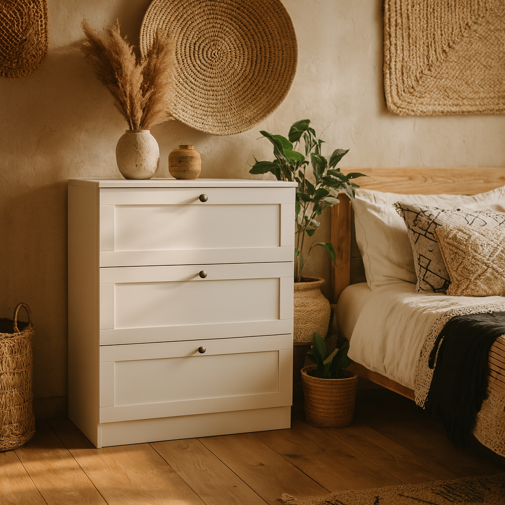Cherryfern White Wooden Chest 3 Frame Drawers