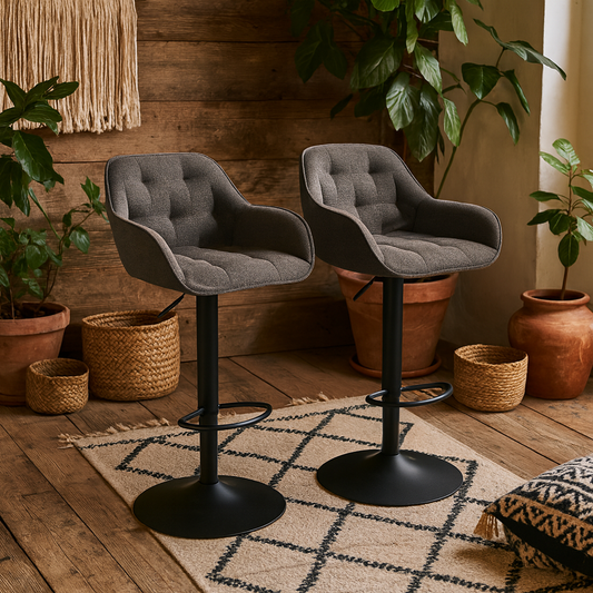 Buttonfern Set of 2 Vintage Brown Diamond Upholstered Swivel Bar Stool