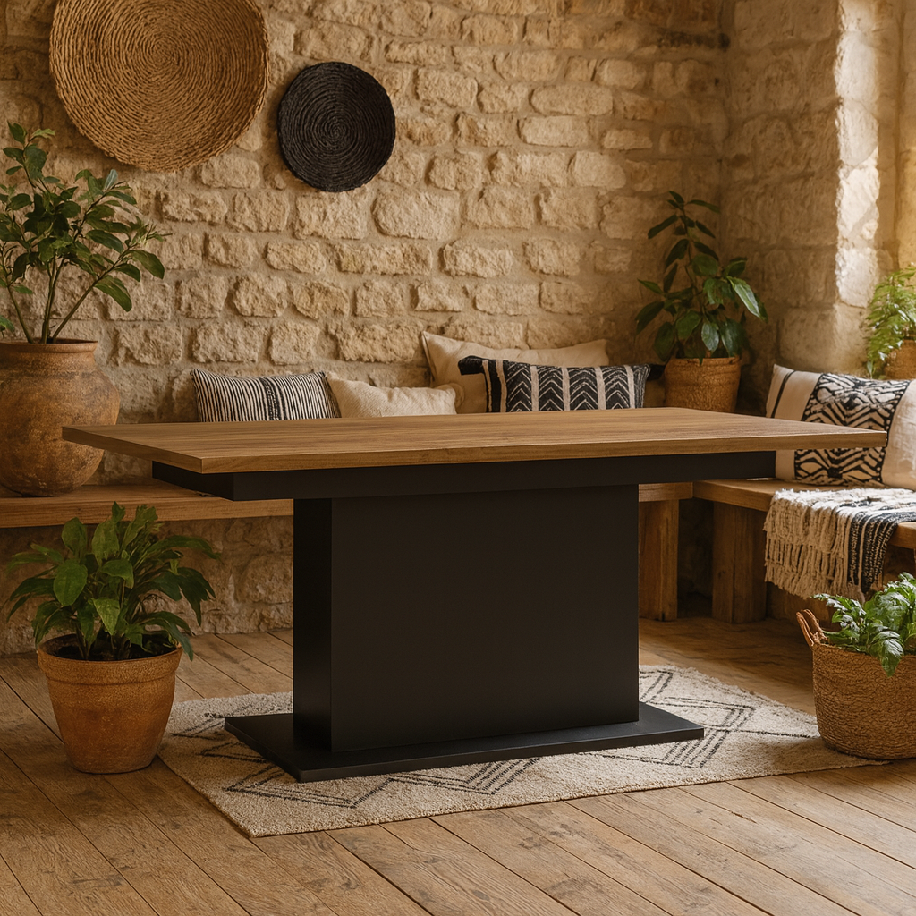Dabbleton Walnut Oak and Black Extending Dining Table