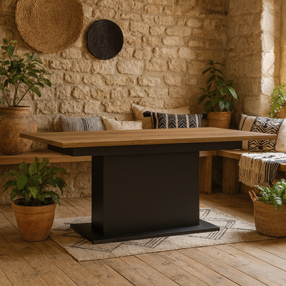 Dabbleton Walnut Oak and Black Extending Dining Table