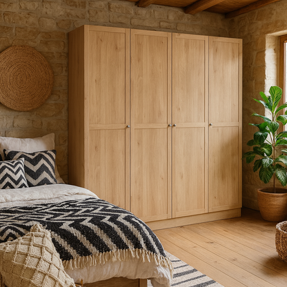 Cherryfern Natural Oak Wood Wardrobe 4 Frame Doors