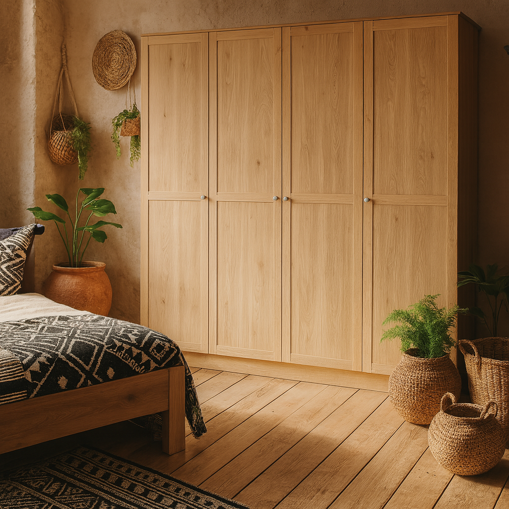 Cherryfern Natural Oak Wood Wardrobe 4 Frame Doors