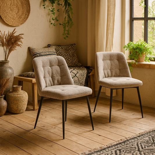 Buttonfern Set of 2 Beige Diamond Upholstered Dining Chairs