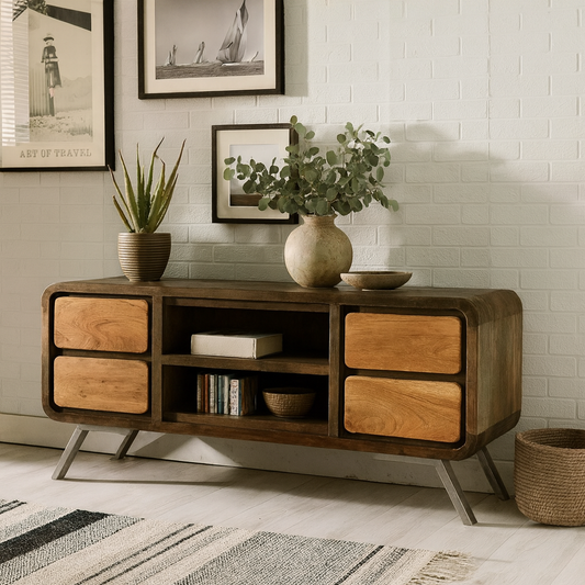 Los Angeles Reclaimed Wood and Metal TV Media Unit 2 Drawers 1 Shelf
