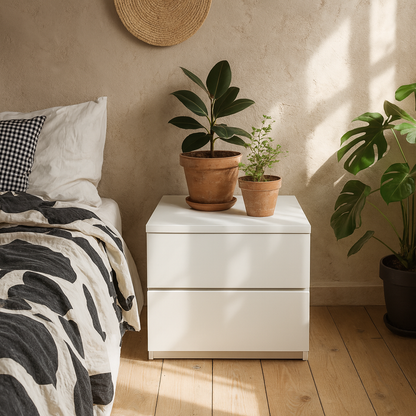 Rome Matt White Wooden Bedside Table 2 Drawers