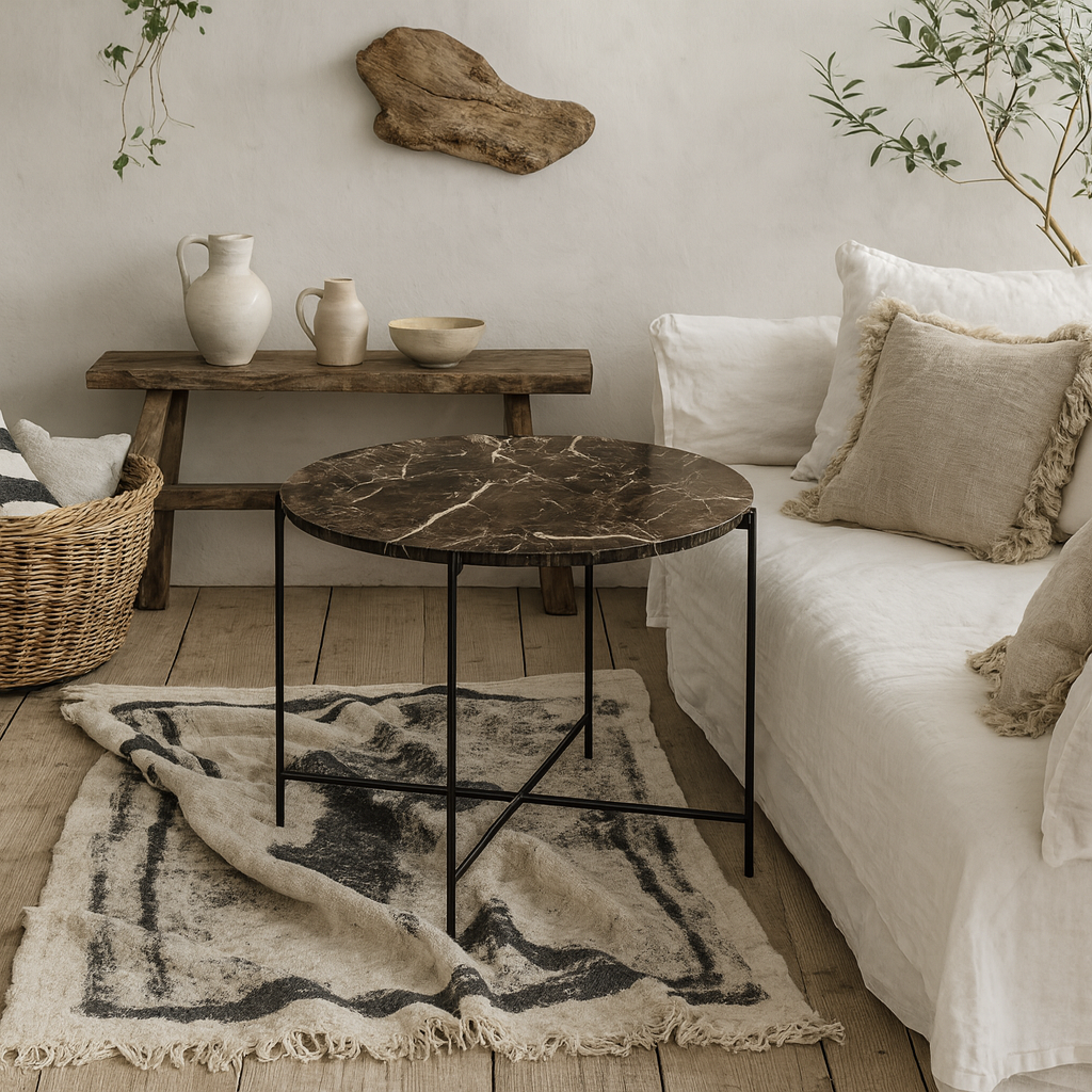 Verona Round Brown Marble Stone Side Table