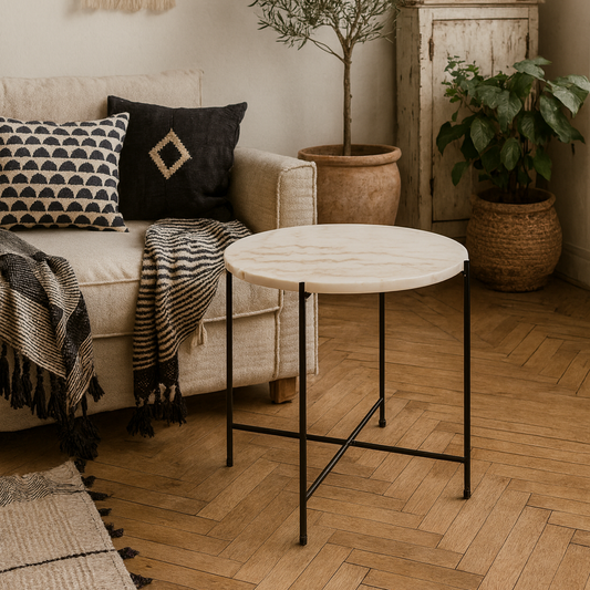 Verona Round White Marble Stone Side Table