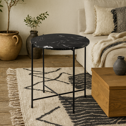 Verona Round Black Marble Stone Side Table