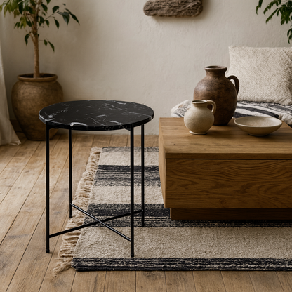 Verona Round Black Marble Stone Side Table