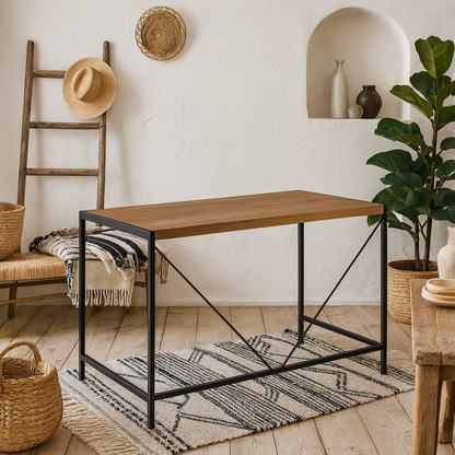 Barbados Natural Oak Wood Office Desk Black Metal Base