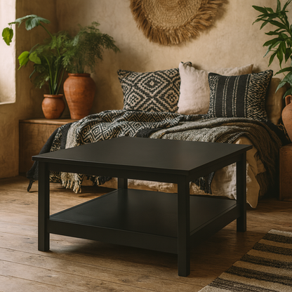 Wildberry Matt Black Wooden Coffee Table Bottom Shelf