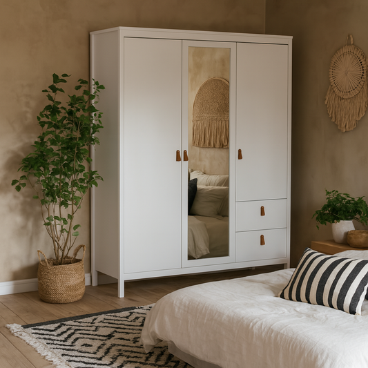 Wildberry White 2 Doors Mirrored Wardrobe 2 Drawers