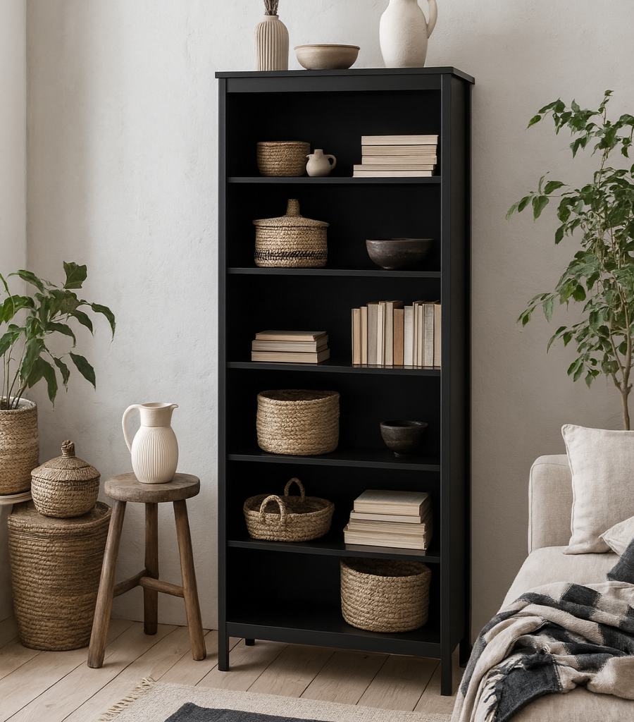 Wildberry Matt Black Wooden Bookcase 5 Shelves