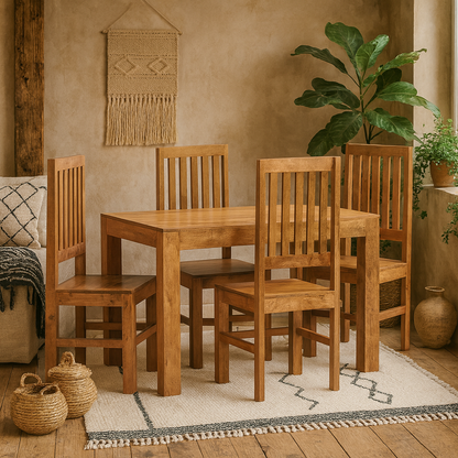 Manila 120cm Light Mango Wood Dining Set and 4 Slatted Chairs