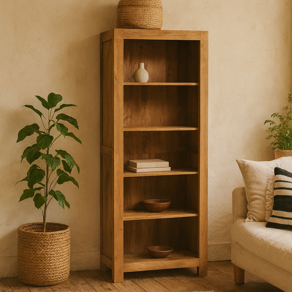 Manila Light Mango Wood Large 5 Shelf Open Bookcase