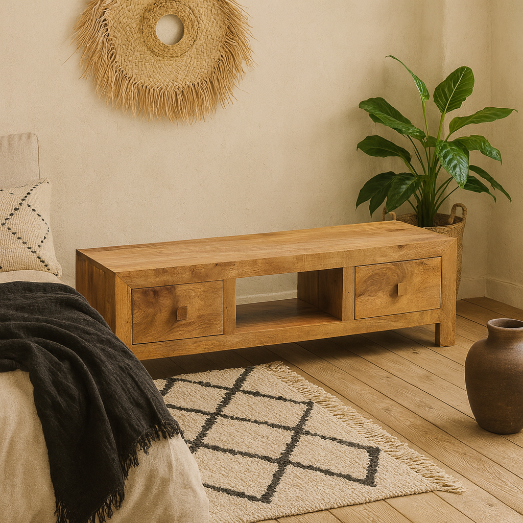 Manila Light Mango Wood Wide TV Unit