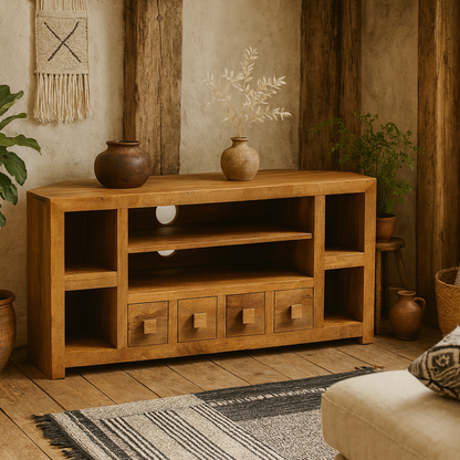 Manila Light Mango Wood Modern Corner TV Unit