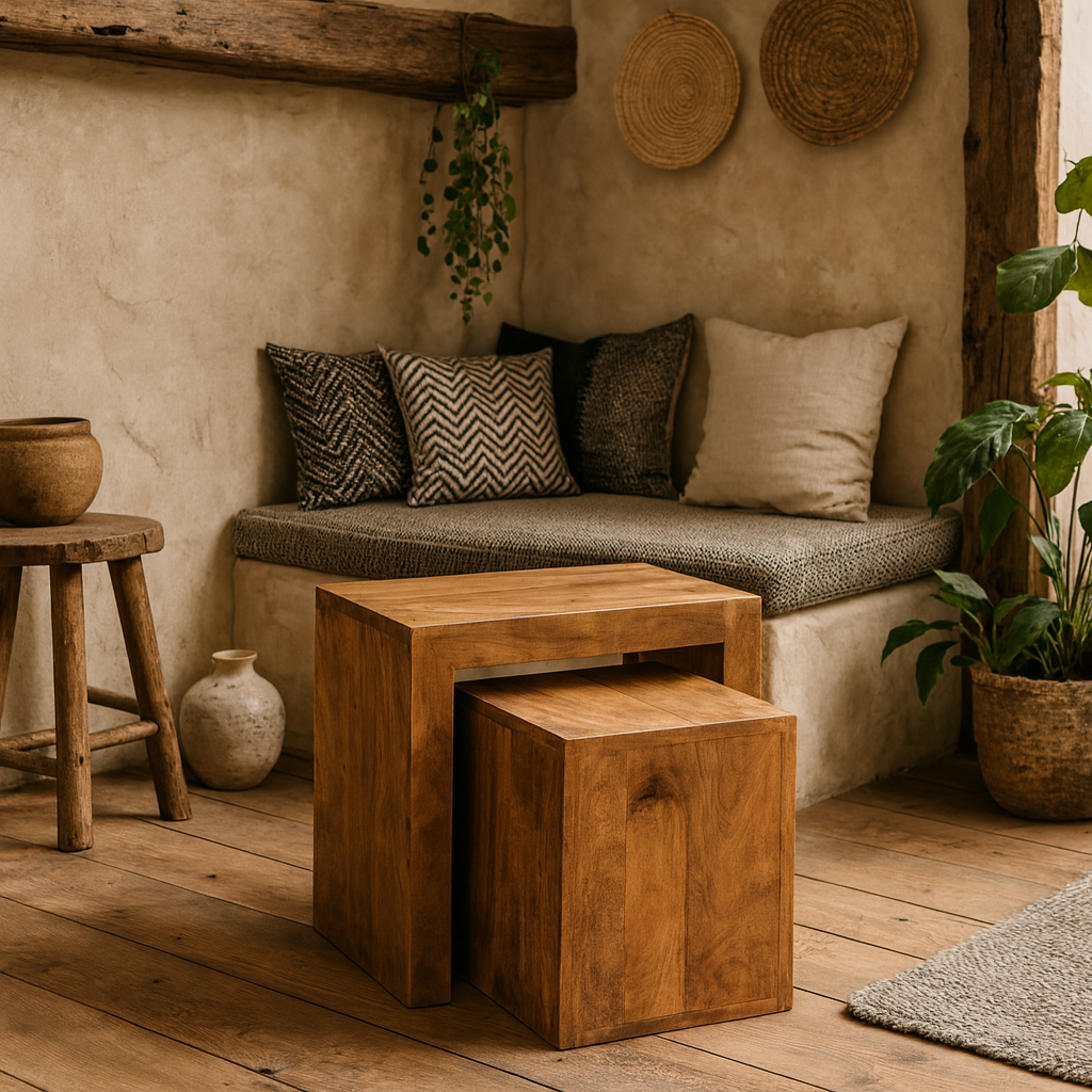 Set of 2 Manila Light Mango Wood Cube Nesting Tables
