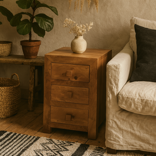 Manila Light Mango Wood Modern 3 Drawer Bedside Table