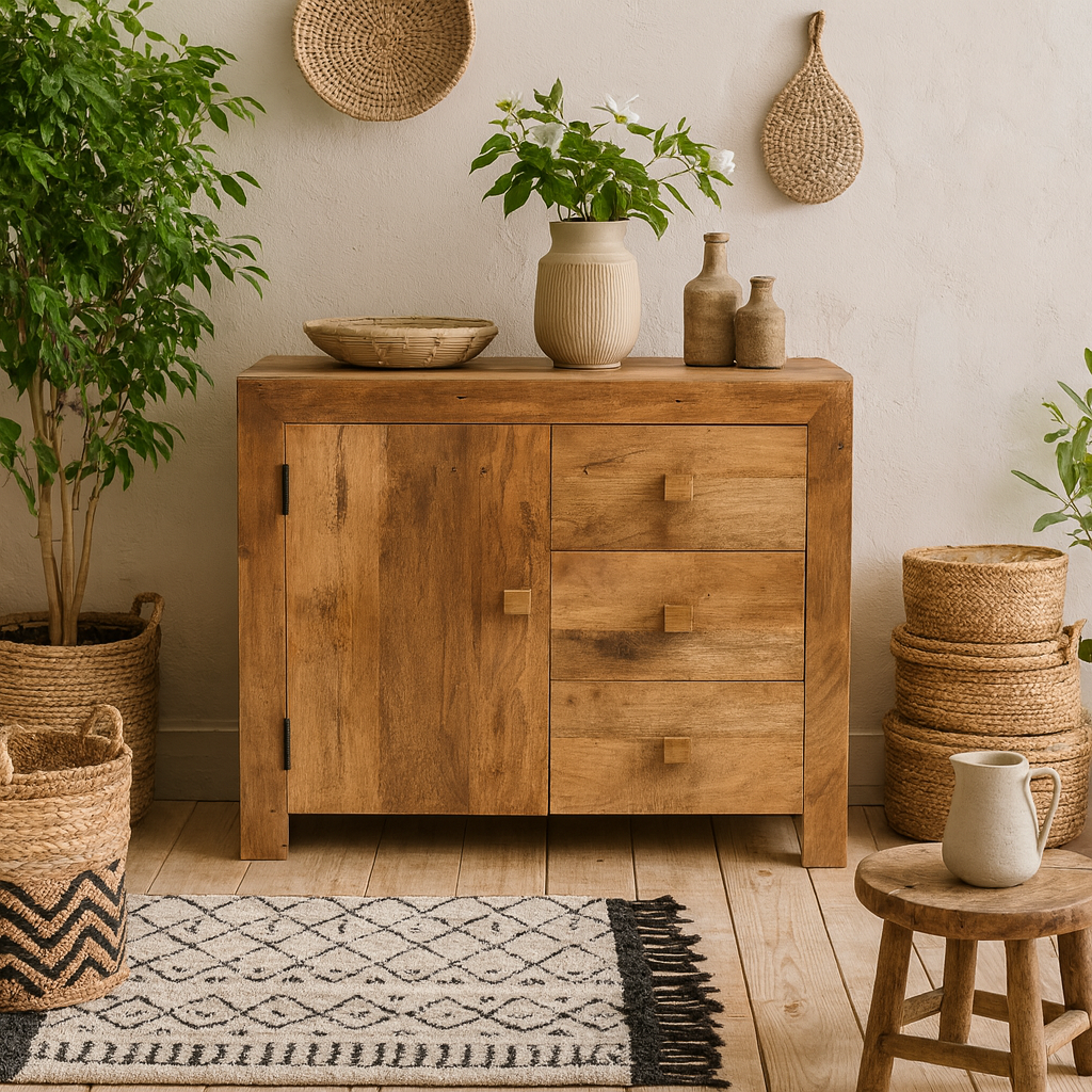 Manila Light Mango Wood 3 Drawer Sideboard 1 Door