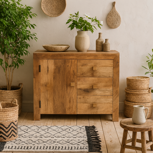 Manila Light Mango Wood 3 Drawer Sideboard 1 Door