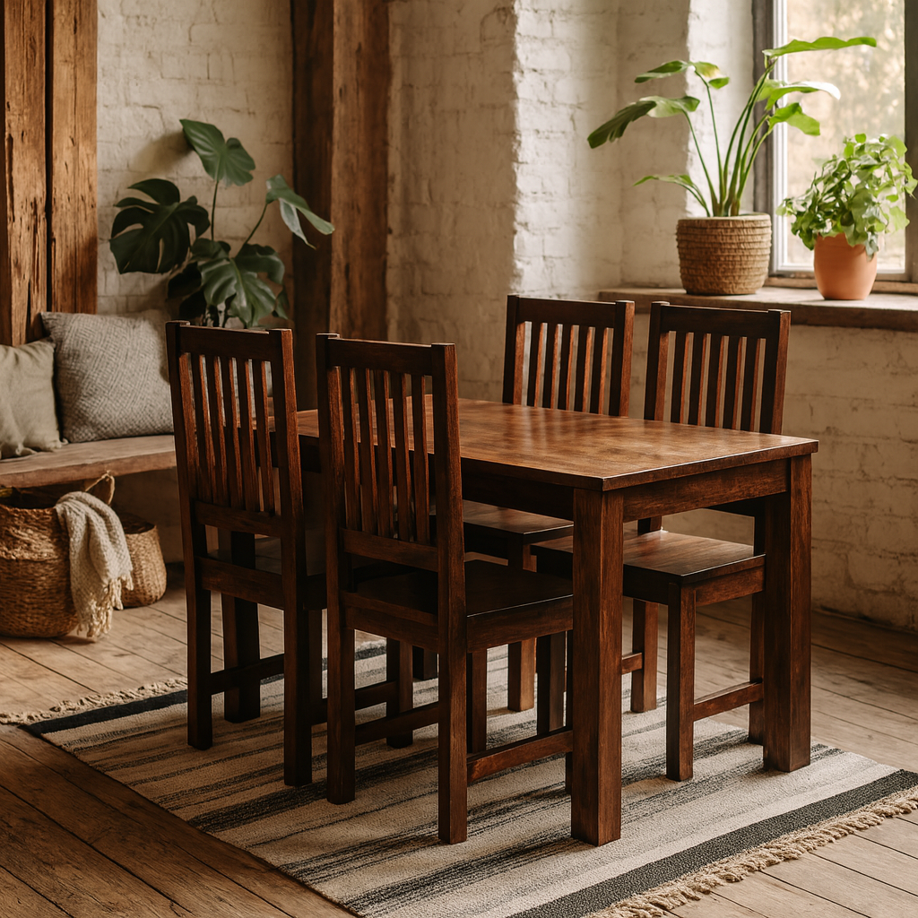Phuket Dark Mango Wood Dining Set with Four Wooden Chairs