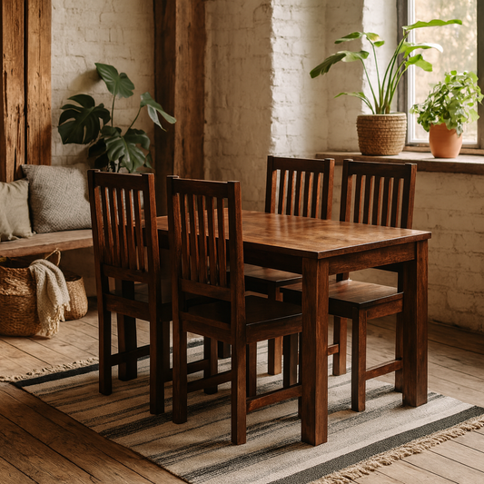 Phuket Dark Mango Wood Dining Set with Four Wooden Chairs