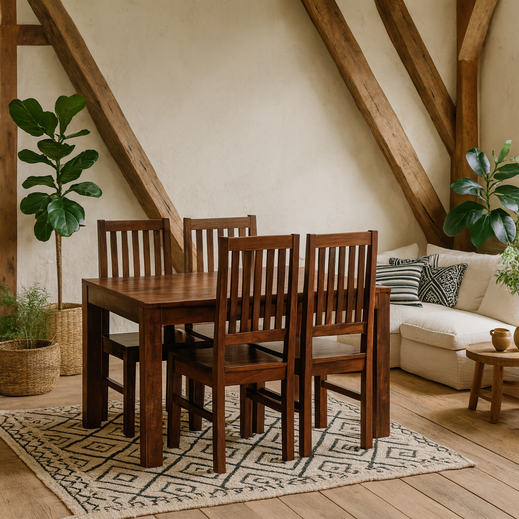 Phuket Dark Mango Wood Dining Set with Four Wooden Chairs