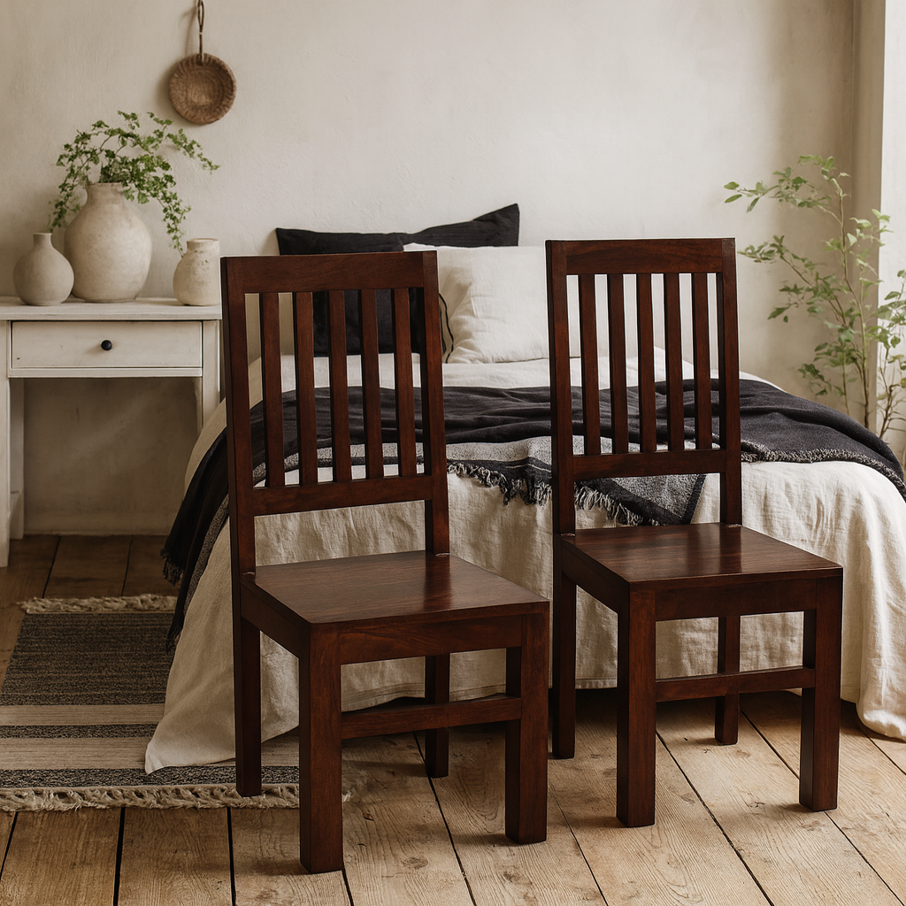 Set of 2 Phuket Dark Mango Wood Slat Back Chairs