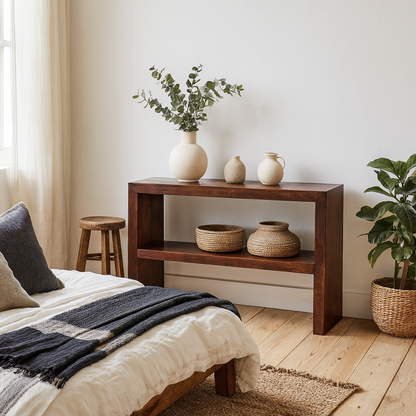 Phuket Dark Mango Wood Console Table with Bottom Shelf