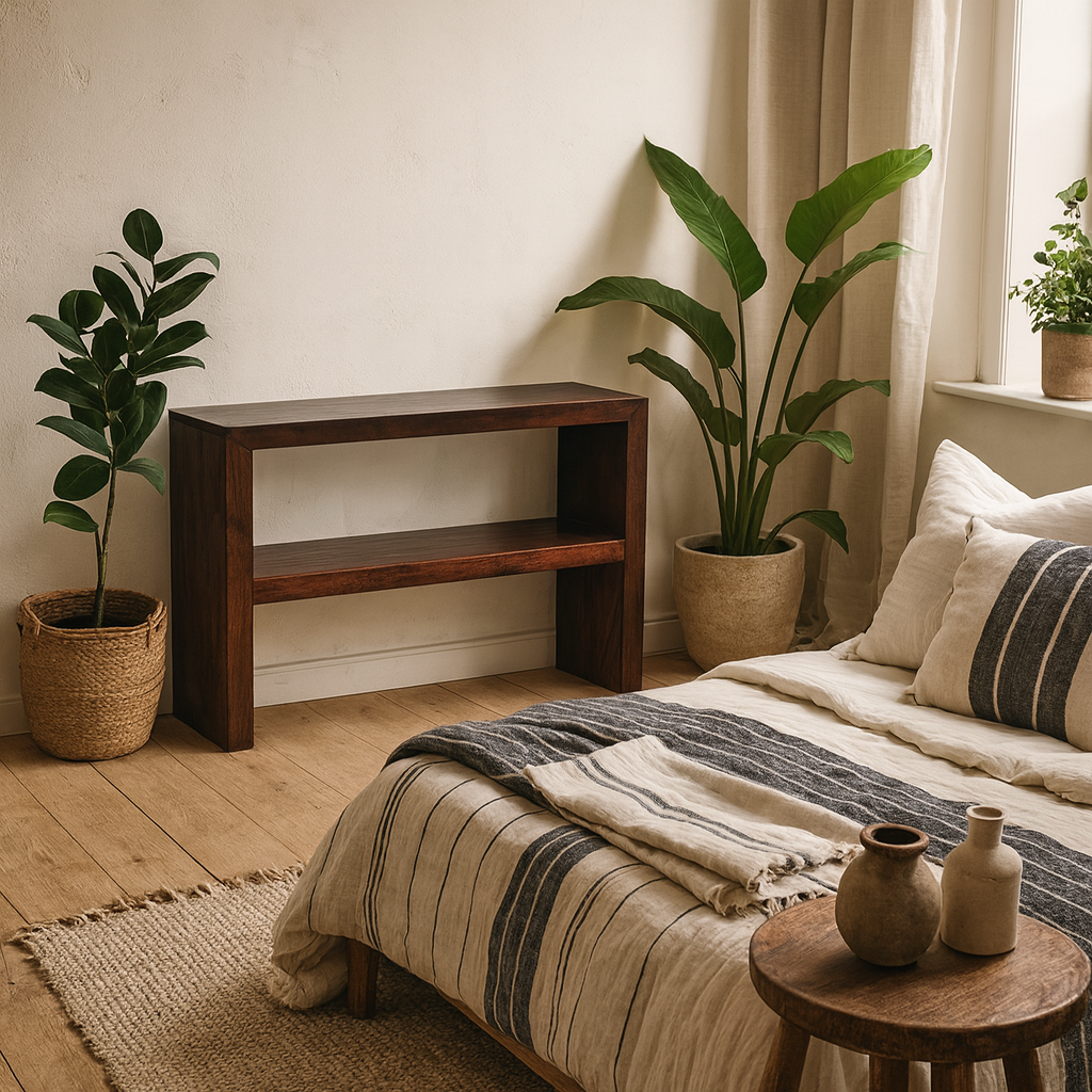 Phuket Dark Mango Wood Console Table with Bottom Shelf