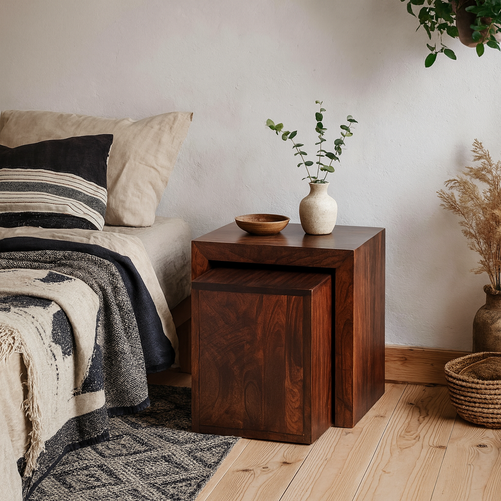 Set of 2 Phuket Dark Mango Wood Cube Nesting Tables