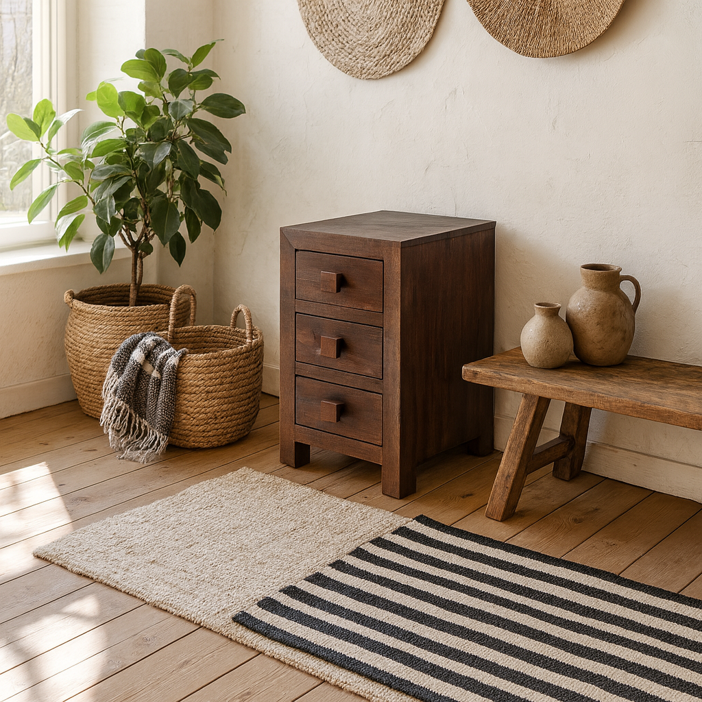Phuket Dark Mango Wood 3 Drawer Bedside Table