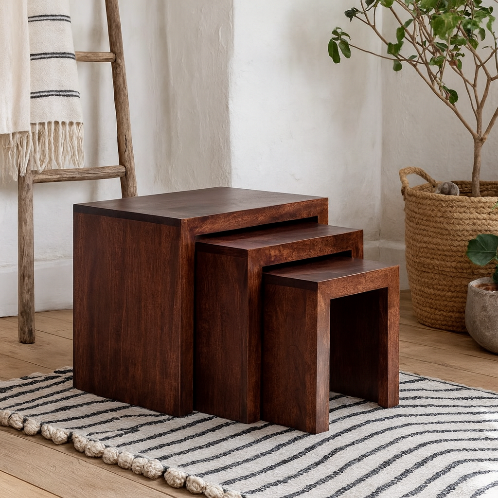 Set of 3 Phuket Dark Mango Wood Nesting Tables