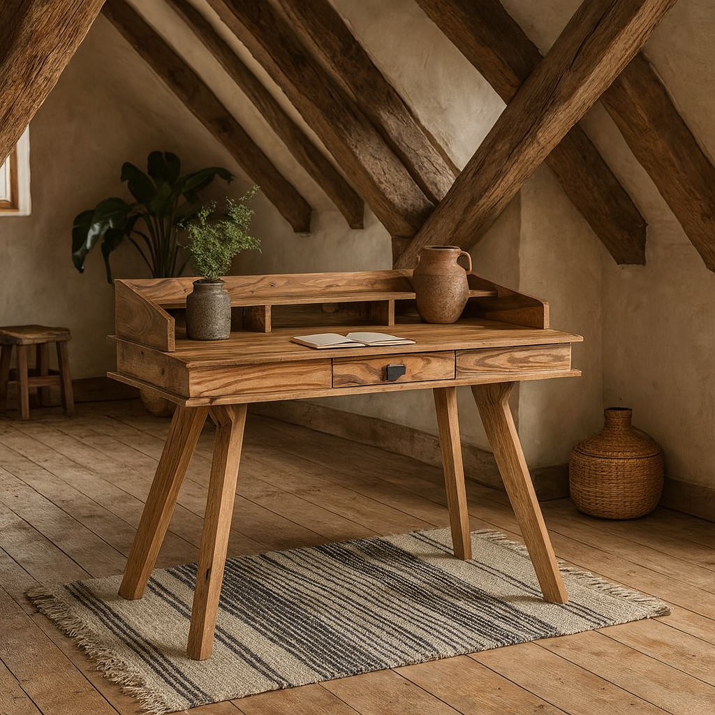 New York Sheesham Wood Study Desk 1 Drawer 1 Top Shelf