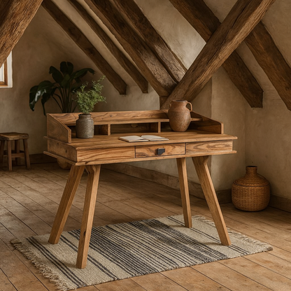 New York Sheesham Wood Study Desk 1 Drawer 1 Top Shelf