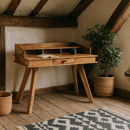 New York Sheesham Wood Study Desk 1 Drawer 1 Top Shelf