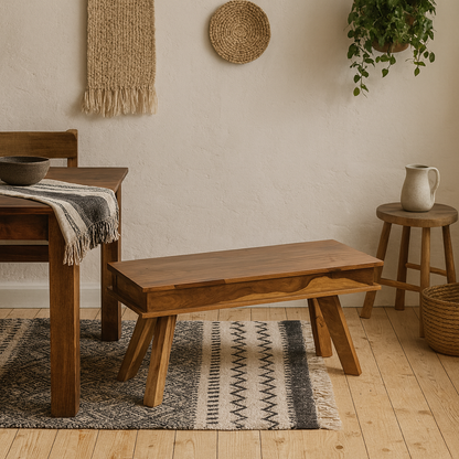 New York 145cm Natural Sheesham Wood Dining Bench