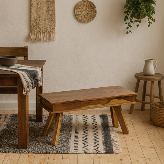 New York 145cm Natural Sheesham Wood Dining Bench