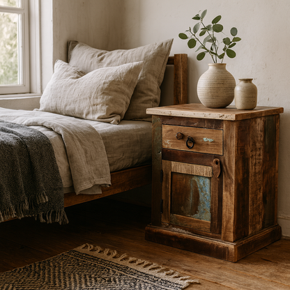 Seattle Reclaimed Wood Modern Bedside Table 1 Drawer 1 Door