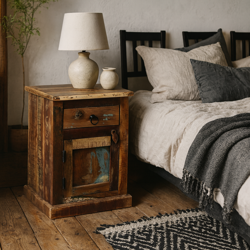 Seattle Reclaimed Wood Modern Bedside Table 1 Drawer 1 Door