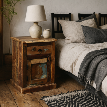 Seattle Reclaimed Wood Modern Bedside Table 1 Drawer 1 Door