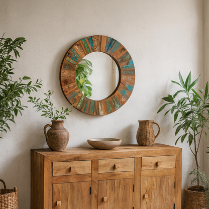 Seattle Reclaimed Wood Large Round Mirror Frame