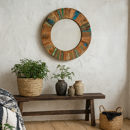 Seattle Reclaimed Wood Large Round Mirror Frame
