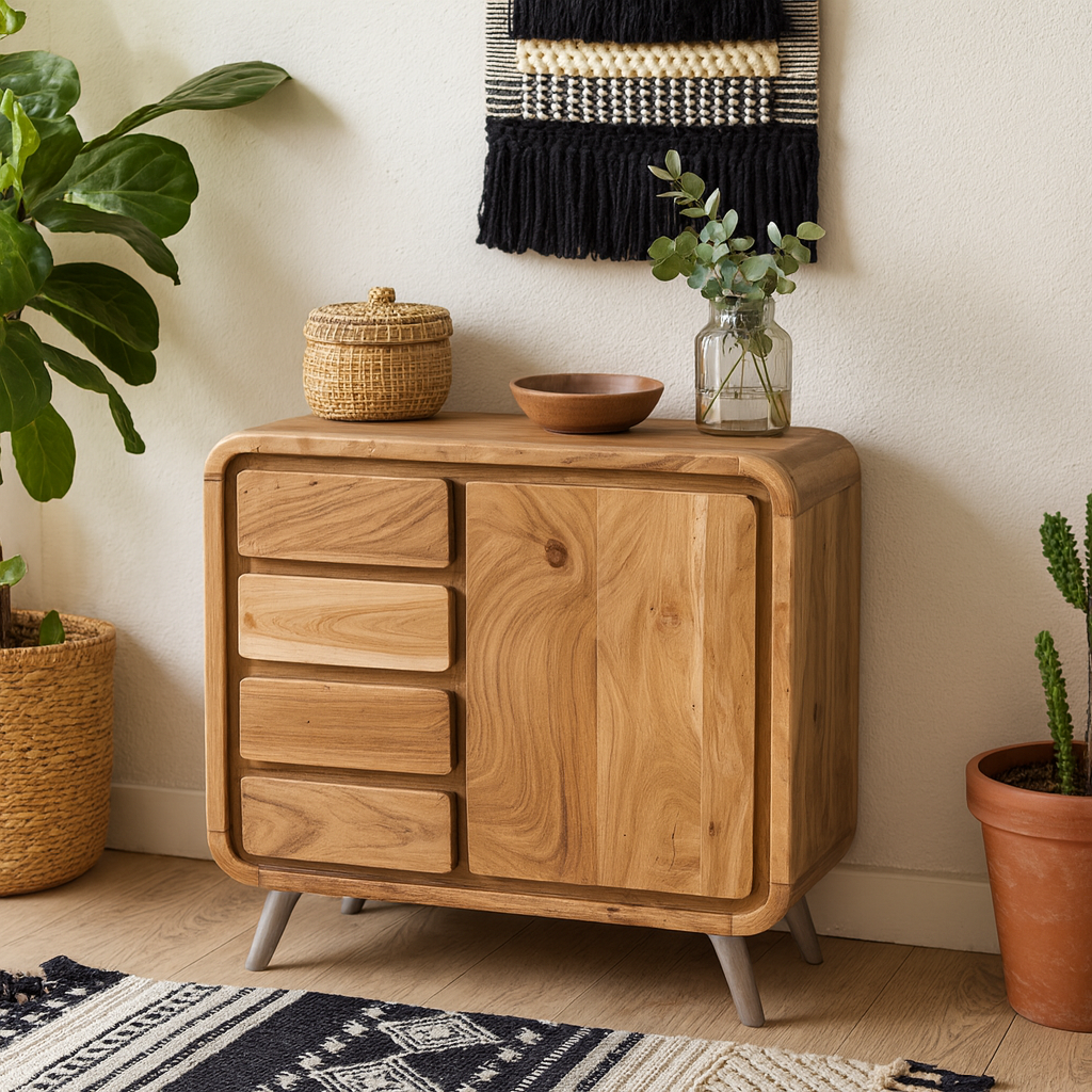 Los Angeles Reclaimed Wood and Metal Modern Medium Sideboard 4 Drawers 1 Door