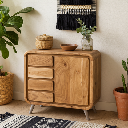 Los Angeles Reclaimed Wood and Metal Modern Medium Sideboard 4 Drawers 1 Door